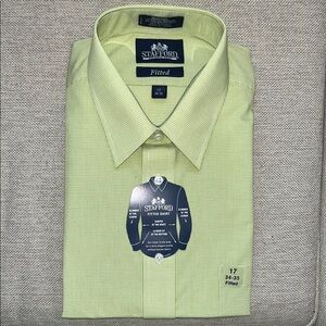 Stafford Men's Fitted Light Green and white check Dress Shirt